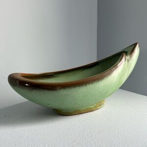 VTG Frankoma #211 Ceramic Crescent Bowl Planter in prairie green glaze